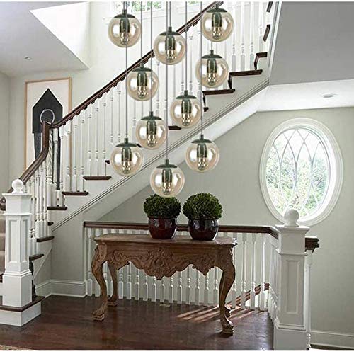 AAOTE Staircase Chandeliers 10 Glass Balls Multi Lights Modern Creative Living Room Pendant Light Glass Bubbles Villa Ceiling Lamp Duplex Apartment Spiral Stairs Long Chandelier, 45X200cm