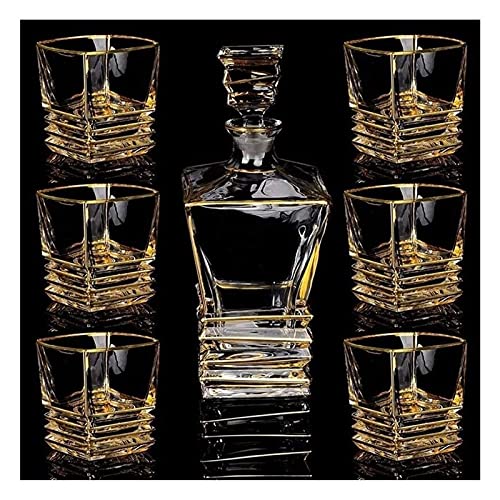 TEMKIN liquor-decanters Whiskey Decanter Wine Decanter Whiskey Decanter And Glasses Set Tumbler Crystal With 6 Crystal Glass Cup For Spirits Bourbon Or Unique Stylish Gift Box decanter