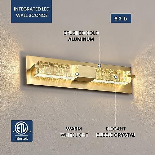 Epinl Gold Sconces Wall Lighting - Modern Wall Sconce Bubble Crystal Dimmable LED Wall Lights for Living Room Bedroom Hallway Indoor Bathroom Light Fixture, 3000K