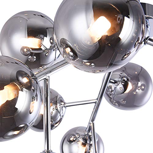 Modern Ceiling light, Molecule shape, Metal gold frame, 12 transparent toned lamp shades, 12 lights, unusual unique design, loft industrial, 12 bulbs G9 28W 220-240V not incl