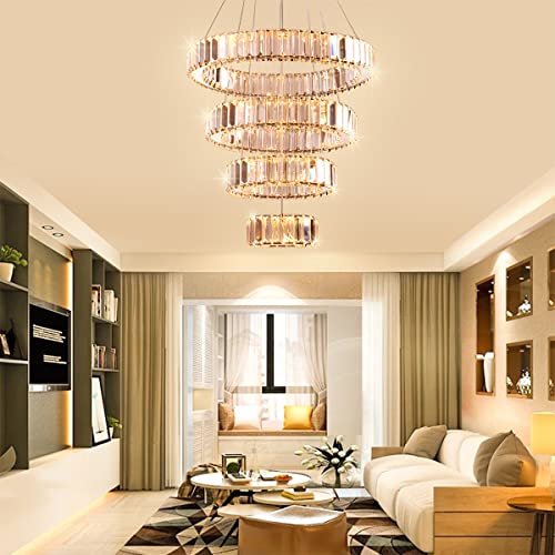 diisunbihuo LED Crystal Chandeliers Rings Pendant Light Height Adjustable Ceiling Lamp for Bedroom Dinning Room (1234 Warm White)
