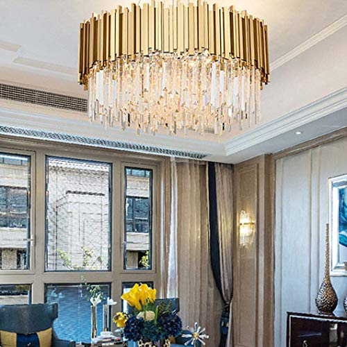 Crystal Chandelier Ceiling Lamps LED Postmodern Round Golden Stainless Steel Chandeliers Ceiling Light Lighting Hanging Chandelier Lustre Suspension Luminaire Lampen For Dinning(Color:gold,Size:60cm)