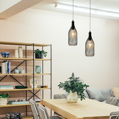 JHY DESIGN Pendant Lamp Battery Powered with 6-Hour Timer, Decorative Hanging Lamp Metal Cage Industrial Retro Light Battery Lamp for Bar Home Bedroom Coffee Hallway Pathway Balcony Xmas Gift