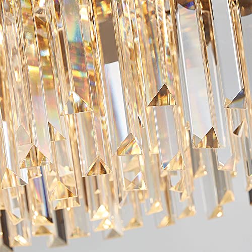 E14 Round Crystal Chandelier, Modern Minimalist Light Luxury Living Room Bedroom Decorative Lighting Fixture, 60cm Adjustable Stainless Steel Ceiling Lamp For Dining Room