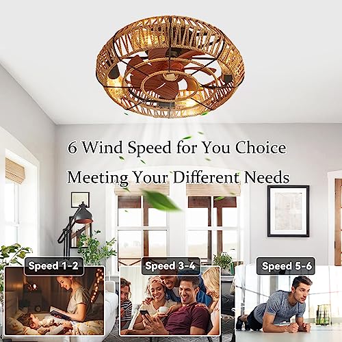 YUNZI Cage Ceiling Fan with Lamp and Remote Control DC Motor Reversible 6 Wind Speed Fan Light for Bedroom Living Room Compiling Ceiling Fan Design Summer & Winter Reversible-A