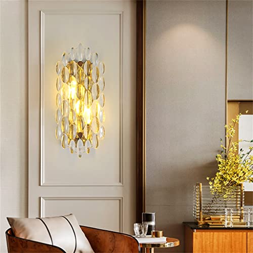 TEmkin Crystal Golden Wall Lamp Living Room Background Wall Creative Personality Bedroom Bedside Aisle (Color : Cool White) (Warm White)