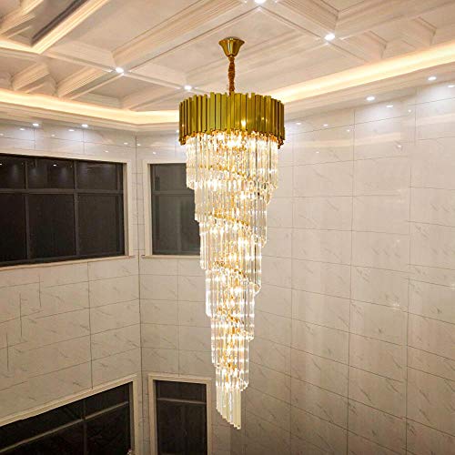 loonju Top Luxury Modern Chandelier Lighting for Staircase Long Gold Crystal Light Fixtures Large Hallway Indoor Stair LED Cristal Lamp,Warm White,Dia50xH160CM