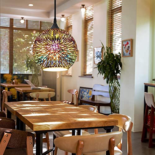 Frideko Glass Pendant Light, 3D Colourful Fireworks Creative Light Fitting for Loft Home Office Restaurant Dining Room Garden (ø20CM)