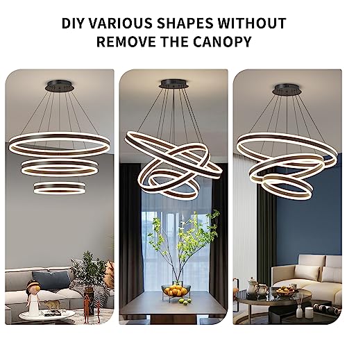 Mikeru Modern Circular Led Pendant with Remote Control 0.1%-100% Dimmable, Pendant Lights for Kitchen Island Hanging Black 40+60+80CM(Without Batteries)