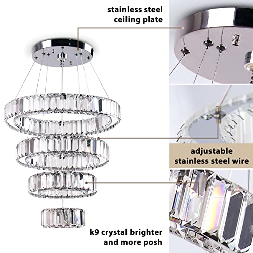 diisunbihuo LED Crystal Chandeliers Rings Pendant Light Height Adjustable Ceiling Lamp for Bedroom Dinning Room (1234 Warm White)
