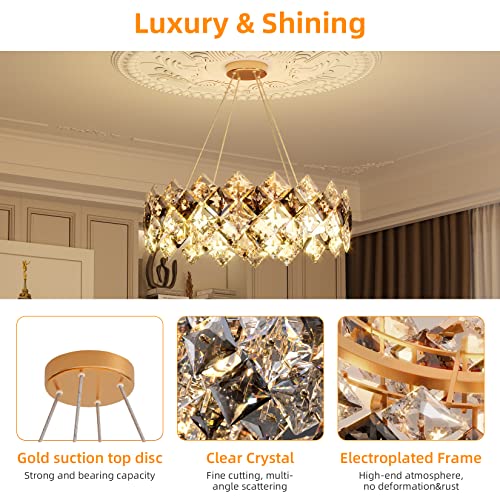 LUVODI Round Crystal Chandelier Luxury - 80cm LED Ceiling Pendant Hanging Light Illuminated 3 Color Changing Classic Decor Ceiling Lamp for Living Room, Bedroom, Dining Room, Hallway, Hotel