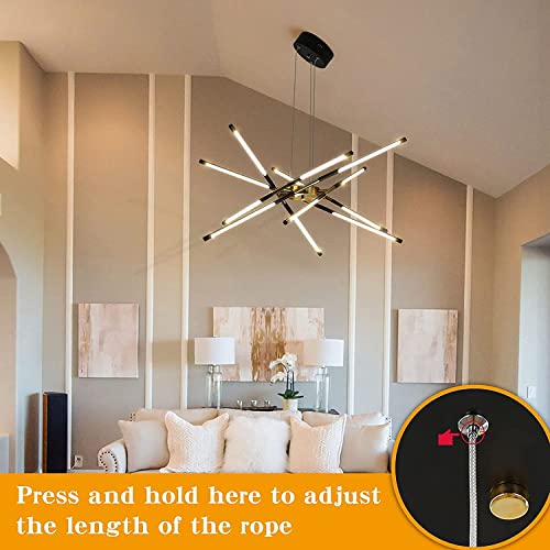 minifair Modern Sputnik Chandeliers,LED Ceiling Light,Black and Gold Chandelier,Embedded Pendant Lights New Art Hanging Lamps for Dining Room,Kitchen,Bedroom,Living Room (12 Heads) (Dimmable)