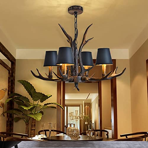 Pendant Lights Retro Resin Antlers Dining Table Hanging Lamp Height Adjustable Restaurant E14 Base Candle Chandelier Living Room Rustic Ceiling Lamp Dining Room Clothing Store Art Droplight,4 Heads