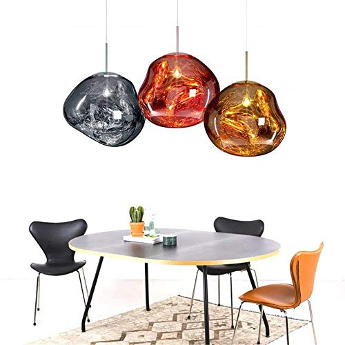 Modern Melt Glass Pendant Lights Acrylic Lava Irregular Silver Mirror Living Room Hanging Lamps Ceiling, Bar, Kitchen(15/20/27/36cm),Silver,gold, China Red