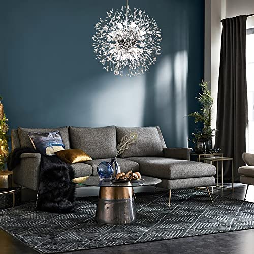 Qamra Modern Chrome Crystal Chandelier,16-Light Firework Pendant Dandelion Chandeliers Sputnik Lights Ceiling for Dining Room, Bedroom, Entry, Kitchen, Living Room