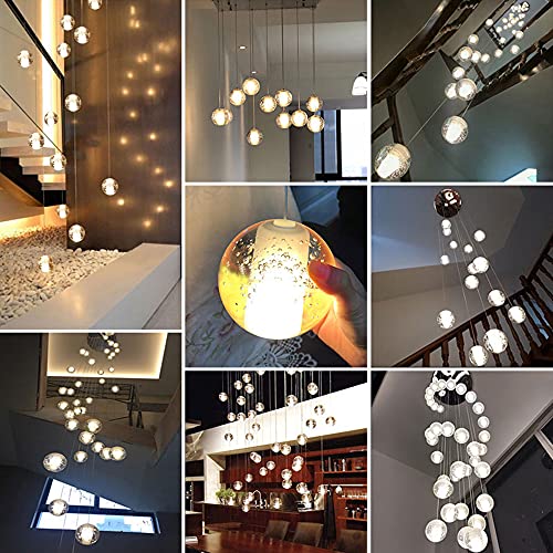 AAOTE Staircase Chandeliers 14 Glass Balls Multi Lights Living Room Pendant Light Glass Bubbles Villa Ceiling Lamp Duplex Apartment Spiral Stairs Long Chandelier,50X200cm,Included Light Bulbs