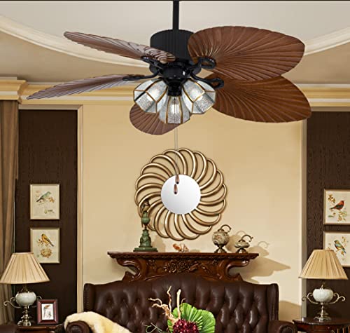 GLZXMQBP Chandelier fan with pull cord 52 inch Palm Leaf Fan, Ceiling Fan Lighting with Remote Control, Quiet Led Fan Ceiling Light