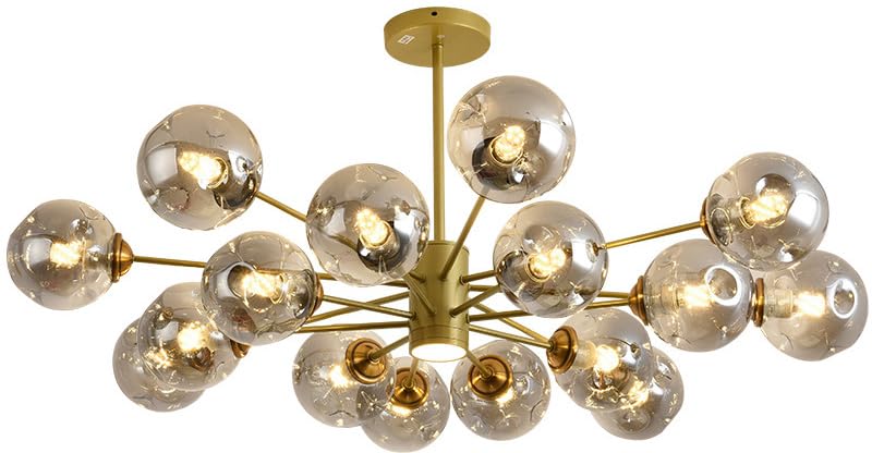 ISSPTYB Gold Bubble Glass Chandeliers for Dining Room Vintage Industrial Sputnik Chandeliers with LED Spotlight Smoke Gray Ball Farmhouse Ceiling Pendant Light for Kitchen Bedroom Living Room