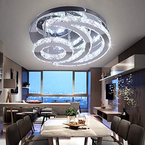 CXGLEAMING 15.7" Modern Crystal Chandelier Ceiling Lights Living Room LED Light Fittings Ceilings Flush Mount Pendant Lamp for Bedrrom Kitchen Hallway,Moon Shaped Cool White(6500K)