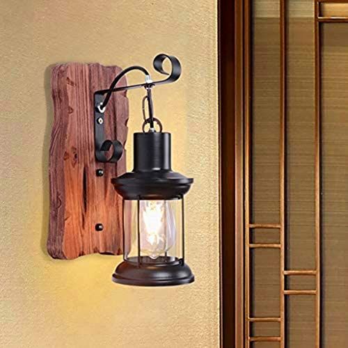 FUMIMID E27 Wooden Retro Wall Sconce Nostalgic Lamp Glass Shade Vintage Wall Sconce Creative Rustic Wall Sconce Bar Cafe Hallway Lights Industrial Farmhouse Bedroom Headboard Decoration Lighting,A