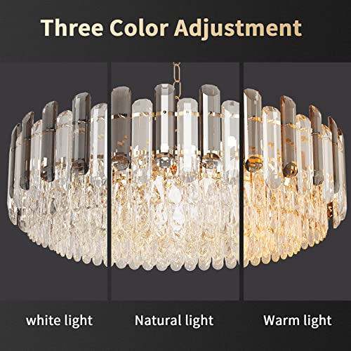 Modern Luxury Round Crystal Chandelier: 60cm 5 Tiers Ceiling Hanging Pendant Light with 10 Bulbs - Contemporary Lighting Fixture Lamp for Dining Room Living Room Transparent Grey