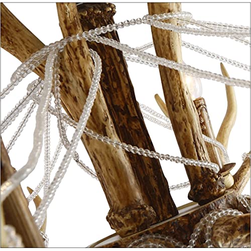 RAGGZZ 8-Lights American Country Antler Chandelier E14 Resin Light Clubhouse Crystal Hanging Lamp for Living Room Restaurant Clothing Store Villa Hotel Homestay Bedroom Study Cafe