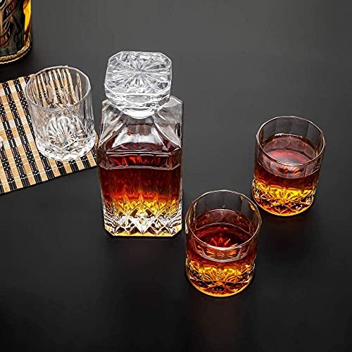 TEMKIN liquor-decanters Whisky Decanter Set, Premium 750 ml Crystal Scotch Decanter with 4 × 300 ml Glasses, Rock Barware for Party and Home Bar decanter