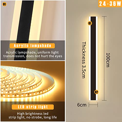 Mikeru 100CM Modern Outdoor Long LED Wall Light, 35W Warm White 3000k Wall Mounted Simple Long Acrylic Wall Light for Hallway, Garden, Balcony