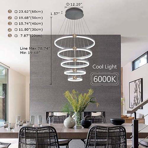 ZenithBeam Modern LED Chandelier,Led Chandelier Modern Chandelier for Dining Room,Dimmable with Remote,Acrylic Luxury Foyer Chandelier Lighting (Medium 5r(Silver))