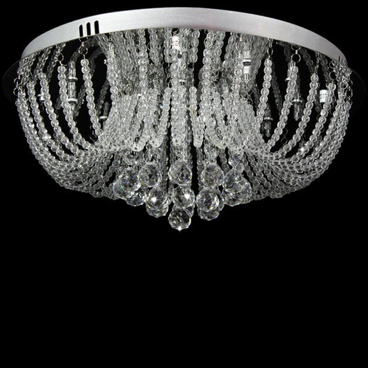 A1A9 Modern Luxurious LED Crystal Chandelier, Clear Droplets K9 Crystal Ceiling Lights Fixture Chrome Flush Mount Pendant Lighting for Dining Room, Living Room, Hallway, Lounge, Size: D50cm H20cm