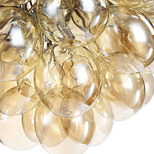 Modern Pendant Ceiling Light, Amber Yellow Glass Bubble Shades, Nickel Metal Finish, 8 Lights, for 8X G9 Bulbs 28W not incl