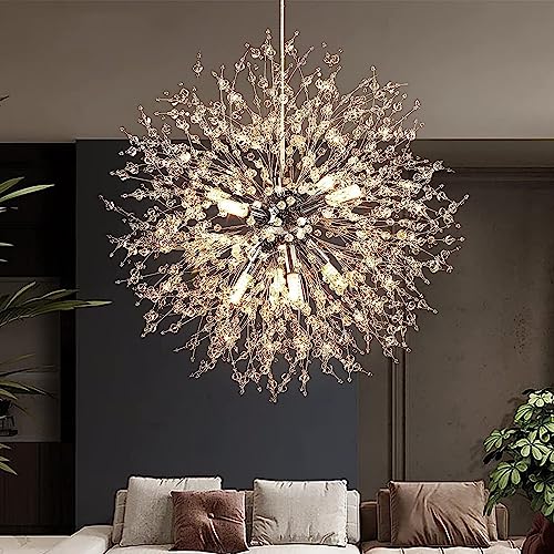 HerfsT Modern Crystal Chandelier Firework, semi-Flush Ceiling luminaire, 8-Light Chrome Dandelion Chandelier for Bedroom Foyer Hallway entryway Kitchen, G9 Socket