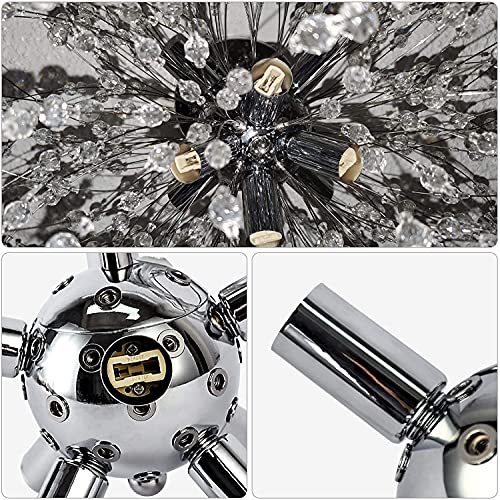 Modern Firework Chandeliers Dandelion Pendant Light, 8 Lights G9 Lamps Alloy Fixtures - with Bulb and 32 Strings Crystal, for Living Room, Bedroom, Dining, Foyer, Hallway, Shop (Chrome, Cold Light)