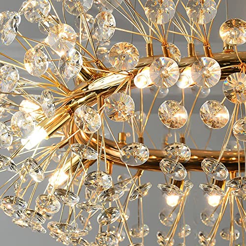 TEmkin Modern Ceiling Light Fixture 32 Inch Large Crystal Dandelion Chandelier, Creative Dandelion Gold Firework Chandelier 20 Light Ceiling Suitable for Dining Room Bedroom Kitchen Living Room