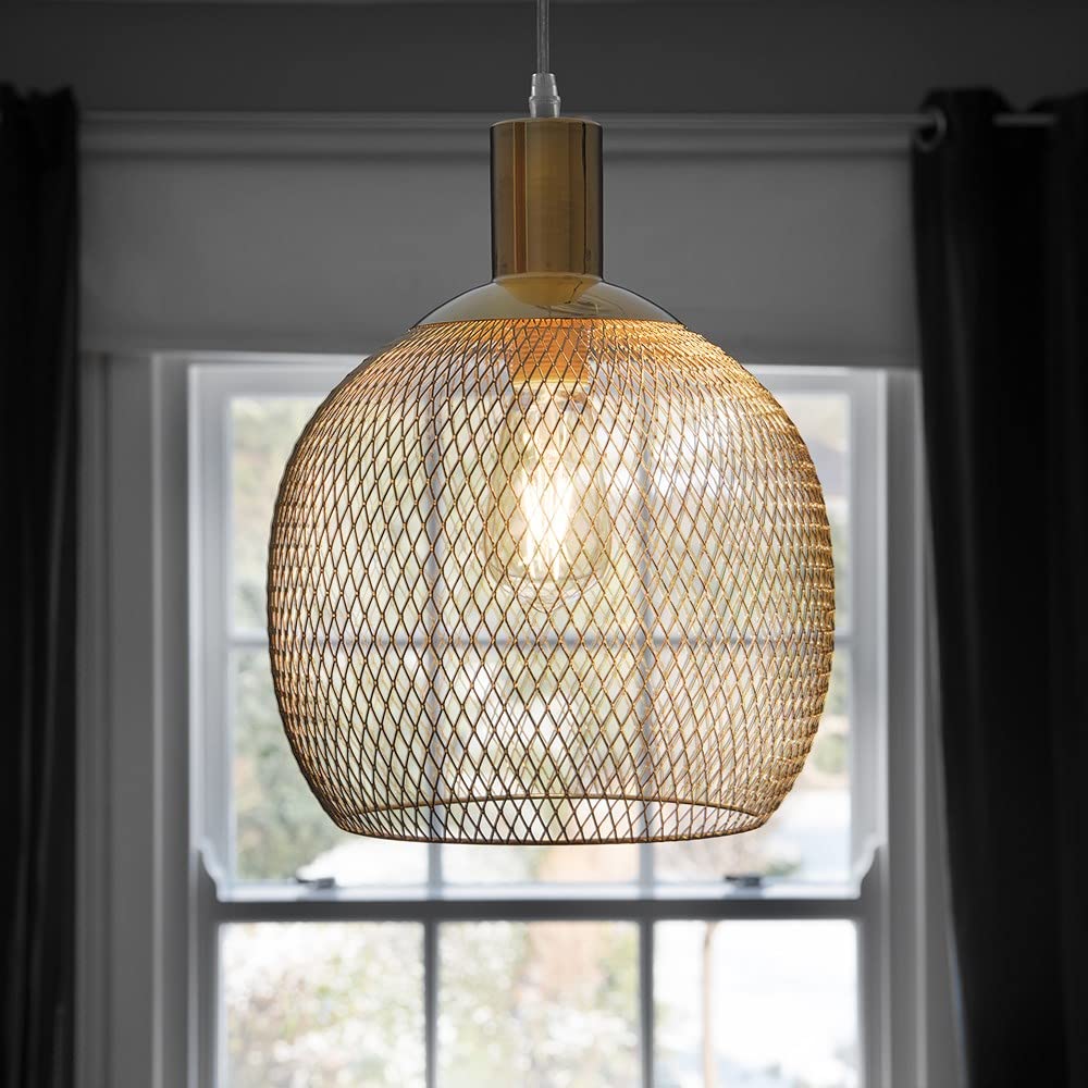MiniSun Retro Style Gold Metal Mesh Basket Style Ceiling Pendant Light Fitting - Complete with a 4w LED Filament Bulb [2700K Warm White]