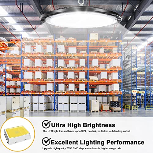 UFO LED High Bay Light 100W Industrial Lamp Commercial Area Lighting Fixture AC85-265V 10000LM Daylight White 6500K LED Shop Lights Commercial Lighting Fixture for Workshop Factory Warehouse Garage