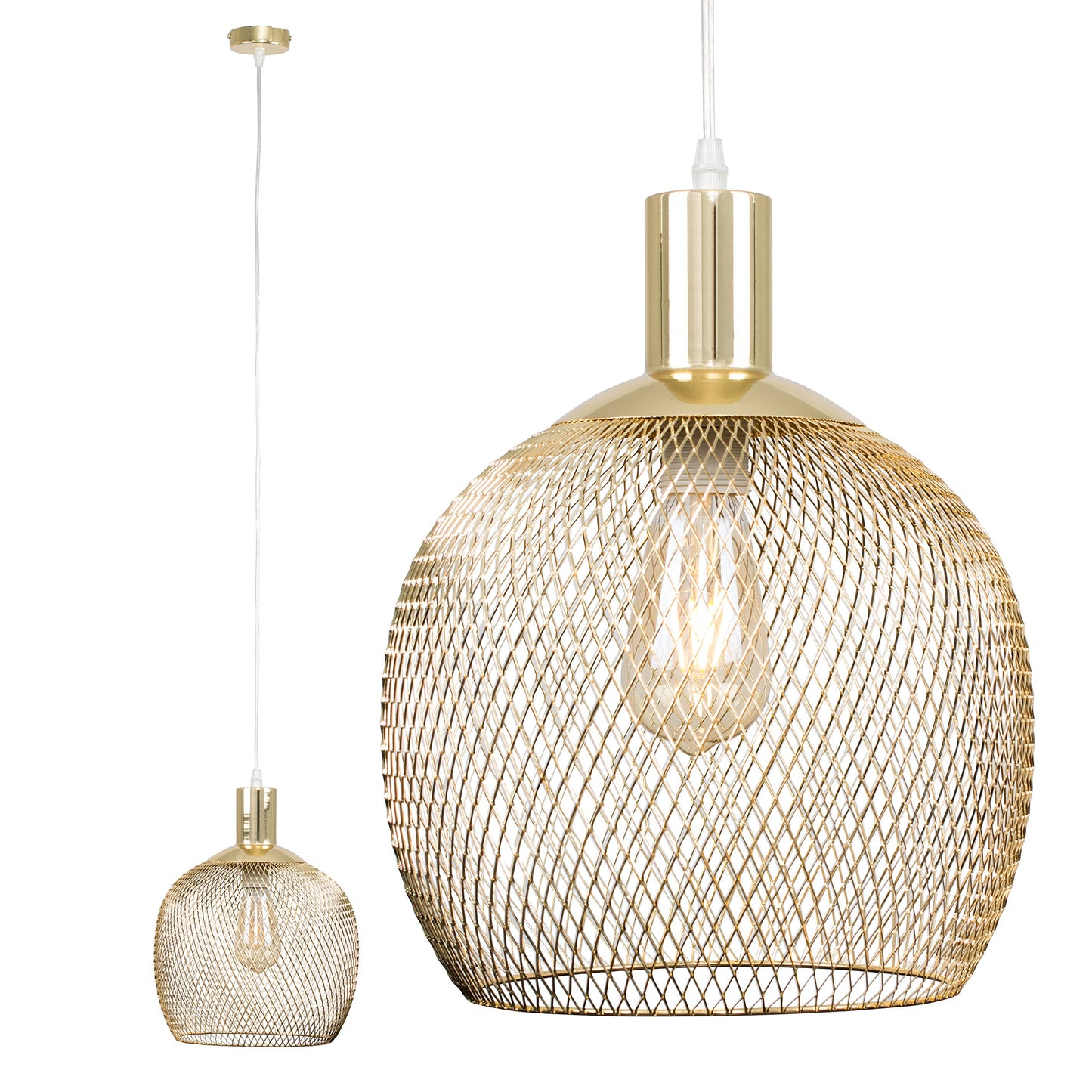 MiniSun Retro Style Gold Metal Mesh Basket Style Ceiling Pendant Light Fitting - Complete with a 4w LED Filament Bulb [2700K Warm White]